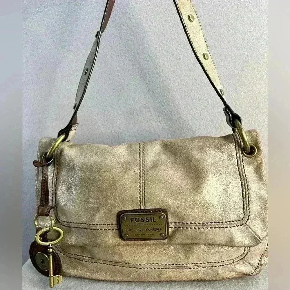 Fossil Long Live Vintage Metallic fabric hobo bag magnetic closure shoulder bag